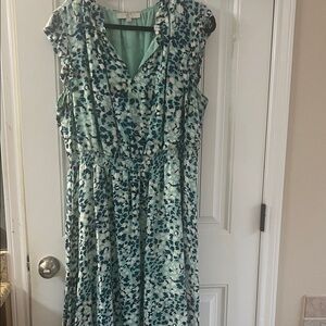 LOFT Teal and White Floral Long dress
